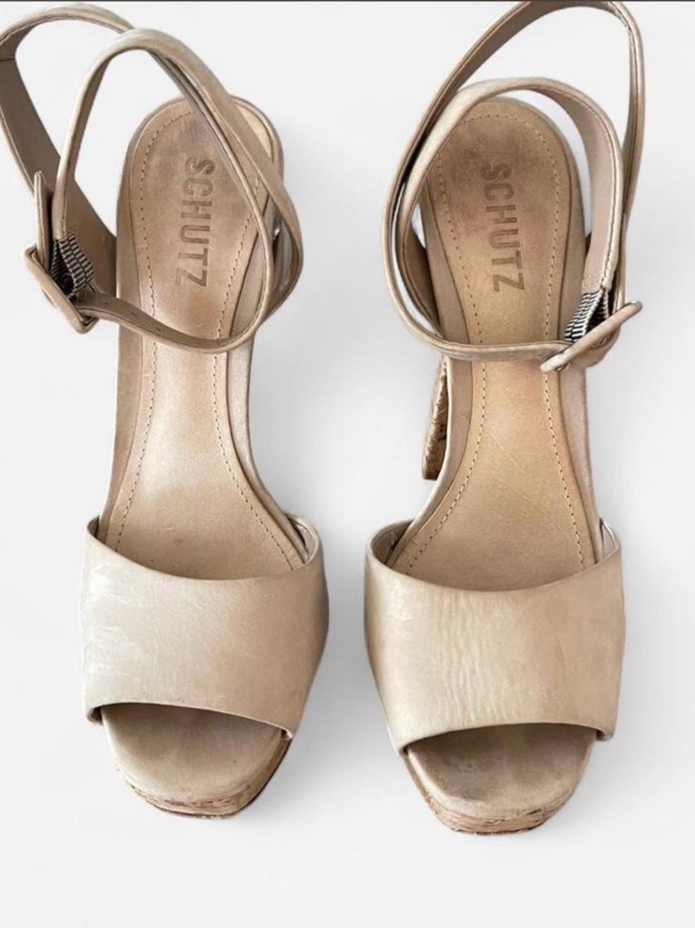 SCHUTZ Beige Open-Toe Ankle-Strap Platform Sandals